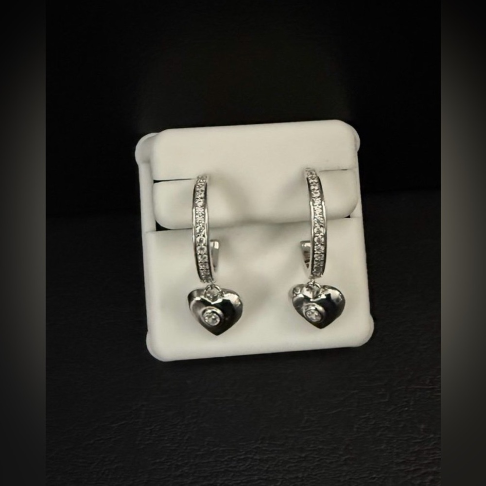 Sterling Silver/CZ Stone Huggie Earrings New - Picture 1 of 4